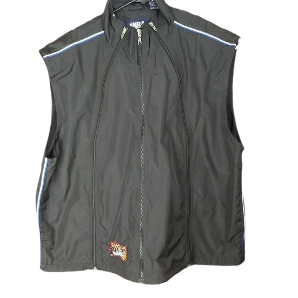 🍄3/50$🍄 NBA 76ers Track Vest Full Zip Sleeveless Jacket Windbreaker Size XL